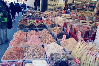 Panoramic shot of market stall for sale
