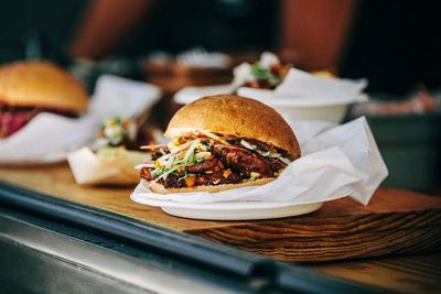 Close-up of burger in restaurant