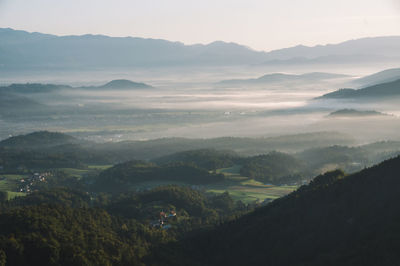 Early morning light over fogy hills