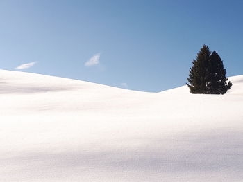Scenic view of snow covered land against sky