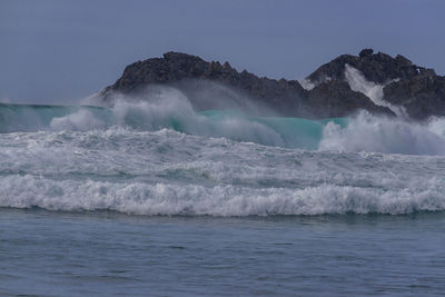 Scenic view of sea against clear sky