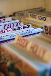 Close-up of text on table