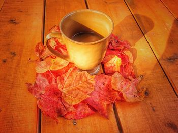 High angle view of drink on table