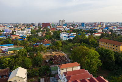 High angle view of townscape against sky