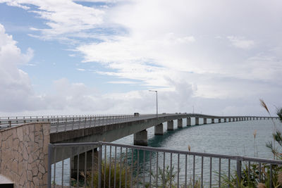 Bridge stretching to the sea under a blue sky