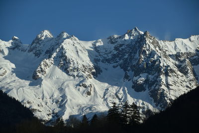 Scenic view of snowcapped mountains against sky