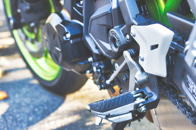 Close-up of motorcycle footrests