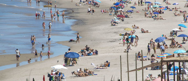 High angle view of people on beach