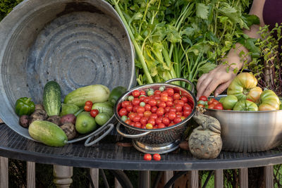 High angle view of fruits in basket