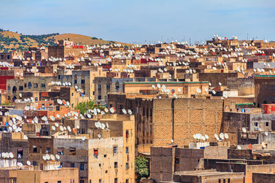 High angle view of townscape against sky