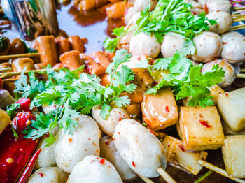 Close-up of chopped vegetables in plate