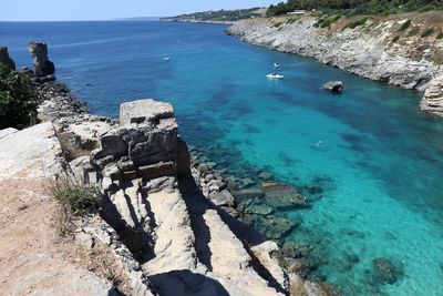 High angle view of sea and rocks