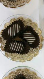 High angle view of chocolate cake on table