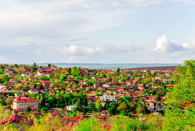 High angle view of townscape against sky