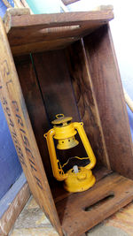 Close-up of yellow boat moored at sea