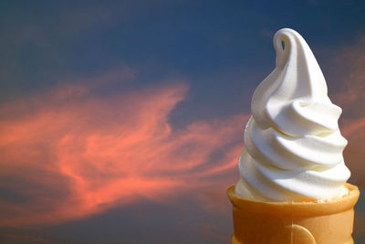 High angle view of ice cream against sky during sunset