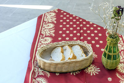 High angle view of food on table