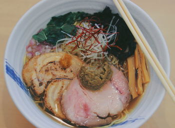 High angle view of meal served in bowl