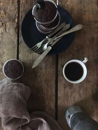 High angle view of coffee cup on table