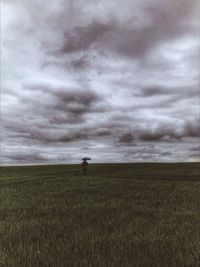 Scenic view of grassy field against cloudy sky