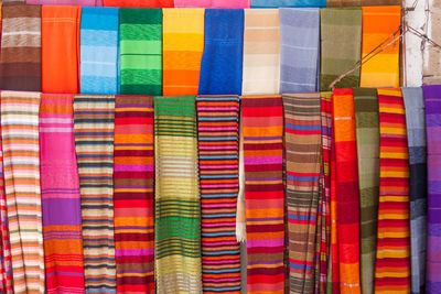 Full frame shot of multi colored fabric at market stall