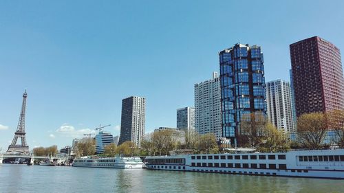 View of cityscape against clear sky