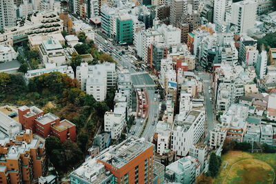 High angle view of street amidst buildings in city