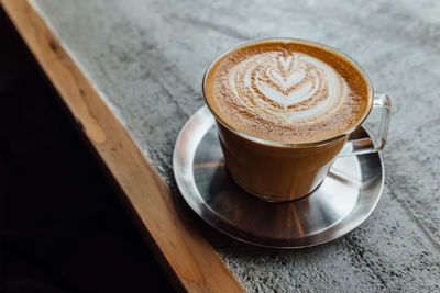 High angle view of coffee on table