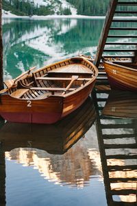 Boat moored in lake