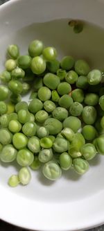 High angle view of green beans in bowl