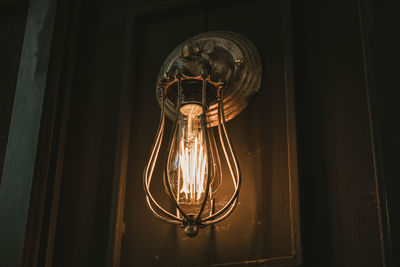 Low angle view of illuminated light bulb