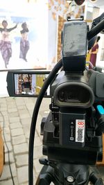 Close-up of camera on table