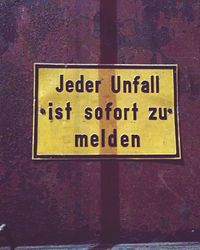 Close-up of information sign