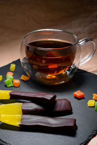 Close-up of tea cup on table