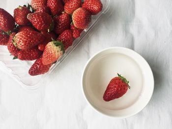 High angle view of strawberries in plate