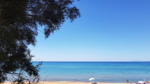 Scenic view of sea against clear blue sky
