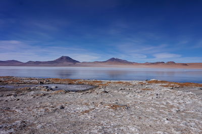 Scenic view of lake against blue sky