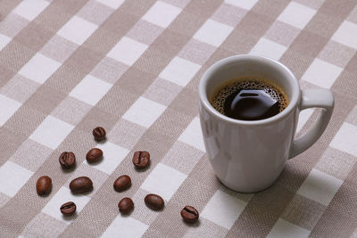 High angle view of coffee on table