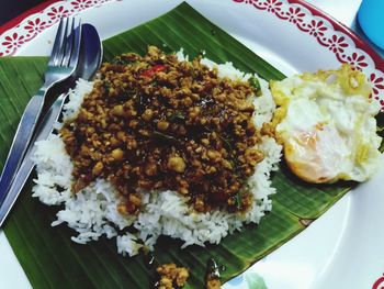 Close-up of meal served on table