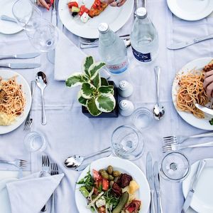 High angle view of food on table