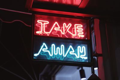 Close-up of neon signboard