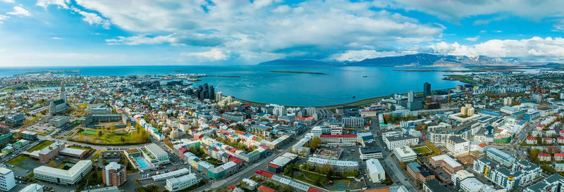 Beautiful aerial view of reykjavik, iceland. sunny day