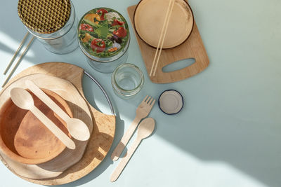 Eco friendly reusable kitchen utensils. ecology, recycling, no plastic, zero waste concept