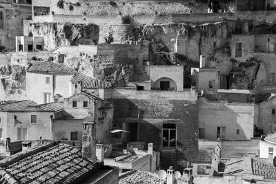 High angle view of old buildings in city