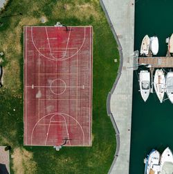 High angle view of basketball court