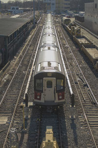 High angle view of train at railroad station