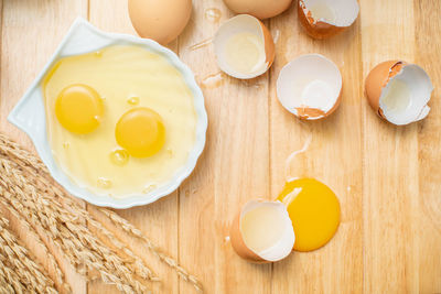 High angle view of breakfast on table