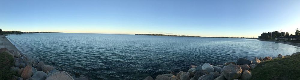 Panoramic view of sea against clear sky