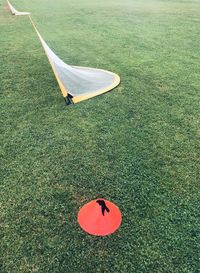 High angle view of ball on field