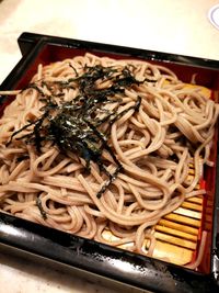 High angle view of pasta in plate